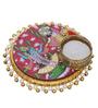 Radha Krishna Raas Leela Dancing On Lotus Flower Design Religious Decorative Plate Tealight Candle Holder