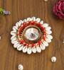 Red and White Cowrie Shell Decorative Metal Tea Light Holder