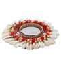 Red and White Cowrie Shell Decorative Metal Tea Light Holder