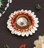 Red and White Cowrie Shell Decorative Metal Tea Light Holder
