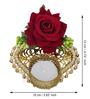 Red Rose Flower and Beads Embellished Handcrafted Decorative Metal Plate Tea Light Candle Holder