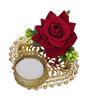Red Rose Flower and Beads Embellished Handcrafted Decorative Metal Plate Tea Light Candle Holder
