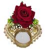 Red Rose Flower and Beads Embellished Handcrafted Decorative Metal Plate Tea Light Candle Holder