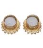 Golden & White Round Shaped Beaded (Set of 2) Decorative Tea Light Holders