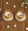 Golden & White Round Shaped Beaded (Set of 2) Decorative Tea Light Holders