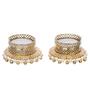 Golden & White Round Shaped Beaded (Set of 2) Decorative Tea Light Holders