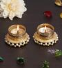 Golden & White Round Shaped Beaded (Set of 2) Decorative Tea Light Holders