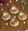Golden & White Round Shaped Beaded (Set of 4) Decorative Tea Light Holders