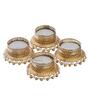 Golden & White Round Shaped Beaded (Set of 4) Decorative Tea Light Holders