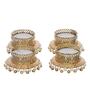 Golden & White Round Shaped Beaded (Set of 4) Decorative Tea Light Holders