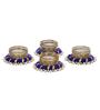 Golden and Blue Round Shaped Beaded (Set of 4) Decorative Tea Light Holders