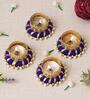Golden and Blue Round Shaped Beaded (Set of 4) Decorative Tea Light Holders