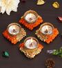 Orange and Golden Handcrafted (Set of 4) Decorative Tea Light Holders
