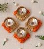 Orange and Golden Handcrafted (Set of 4) Decorative Tea Light Holders