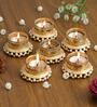 Golden & White Round Shaped Beaded (Set of 6) Decorative Tea Light Holders