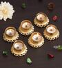 Golden & White Round Shaped Beaded (Set of 6) Decorative Tea Light Holders
