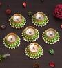 Green & Golden Round Shaped Beaded (Set of 6) Decorative Tea Light Holders