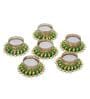 Green & Golden Round Shaped Beaded (Set of 6) Decorative Tea Light Holders