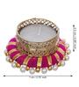 Pink & Golden Round Shaped Beaded Decorative (Set of 6) Tea Light Holders