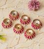 Pink & Golden Round Shaped Beaded Decorative (Set of 6) Tea Light Holders