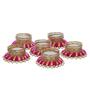 Pink & Golden Round Shaped Beaded Decorative (Set of 6) Tea Light Holders