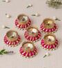 Pink & Golden Round Shaped Beaded Decorative (Set of 6) Tea Light Holders