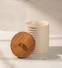 Ecru Canister Ceramic Storage Jar with Acacia Wood Lid