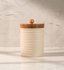 Ecru Canister Ceramic Storage Jar with Acacia Wood Lid