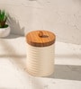 Ecru Canister Ceramic Storage Jar with Acacia Wood Lid