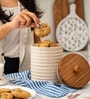 Ecru Canister Ceramic Storage Jar with Acacia Wood Lid