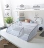 Ecru White Metal Mesh Desk Organizer with Compartments