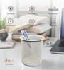 Ecru White Round Metal Mesh Pen Stand