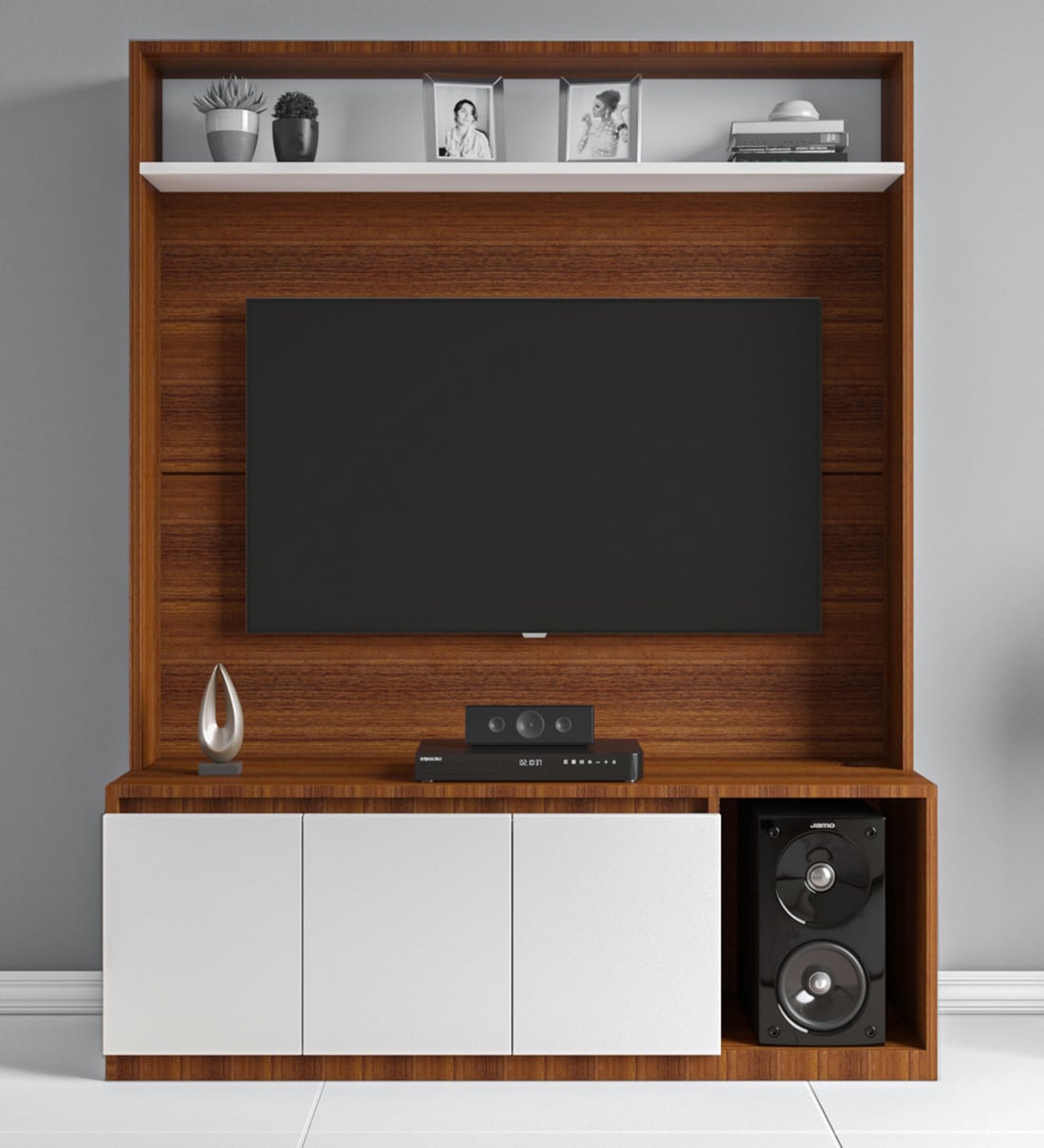 Buy Edonia TV Unit in Walnut And Frosty White Finish for TVs up to 55