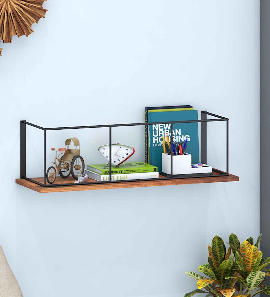 Buy Edward Floating Wood & Metal Wall Shelf In Brown By Klaxon Online