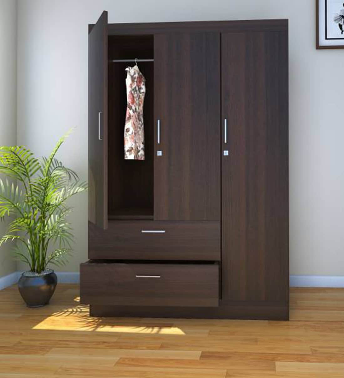 Buy Edwina Three Door Wardrobe in Brown Color By Nilkamal Online - 3