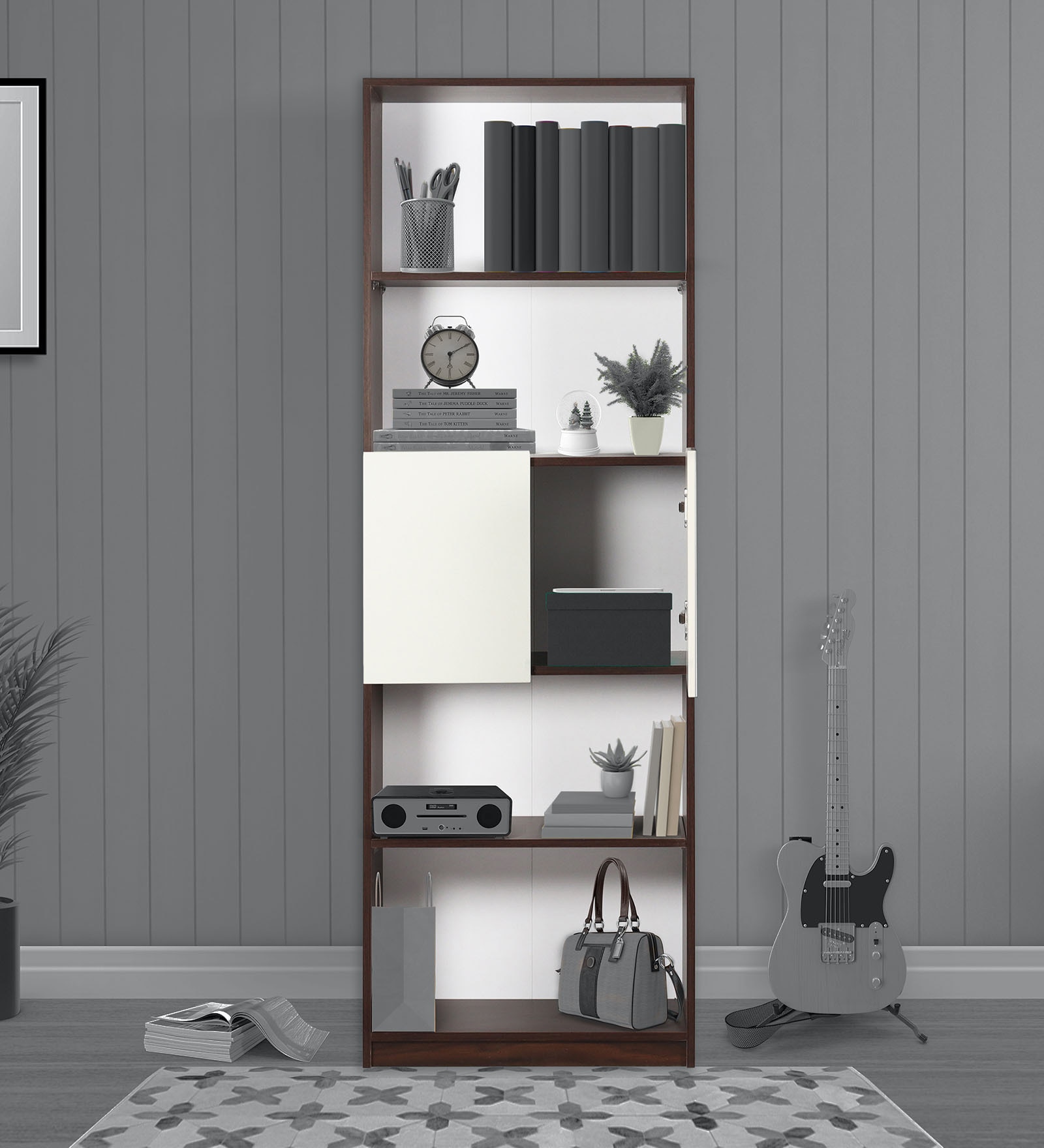 Eden Book Shelf in Walnut & White Finish