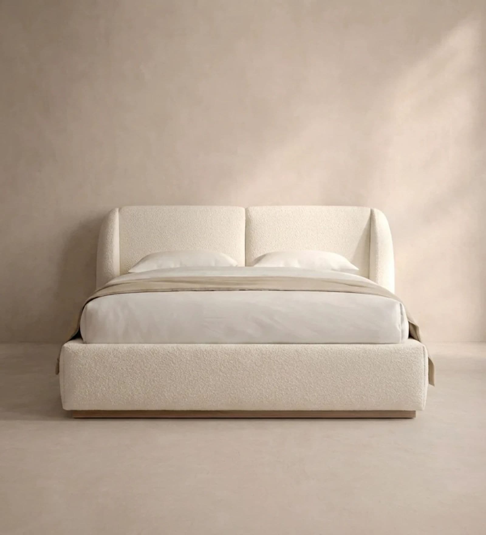 Eden Boucle King Size Bed With Hydraulic Storage In White Colour Eden Boucle King Size Bed With Hydraulic Storage In White Colour