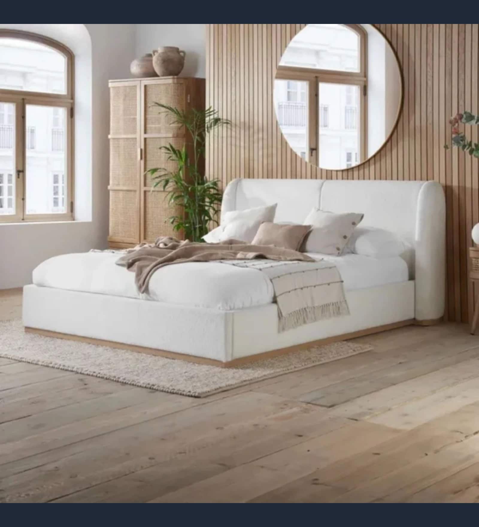 Eden Boucle King Size Bed with Hydraulic Storage in White Colour