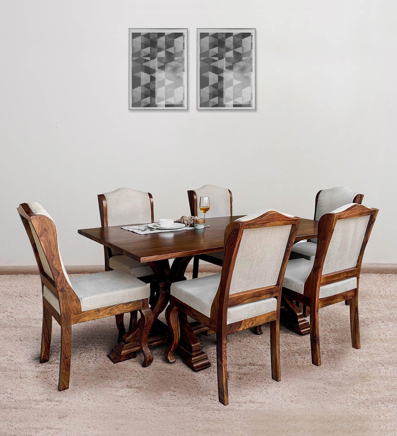 Eden Sheesham Wood 6 Seater Dining Set in Teak Finish