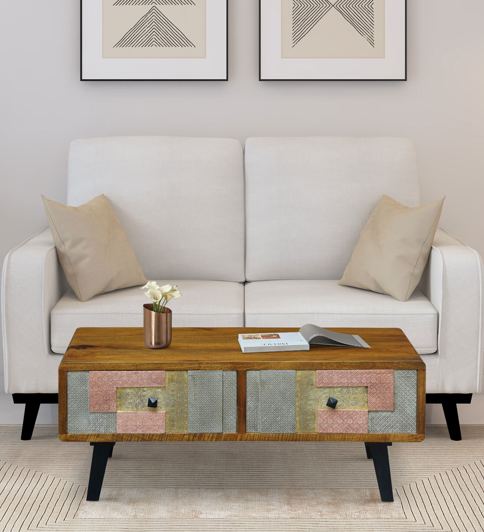 Edgar Solid Wood Coffee Table In Honey Oak Finish