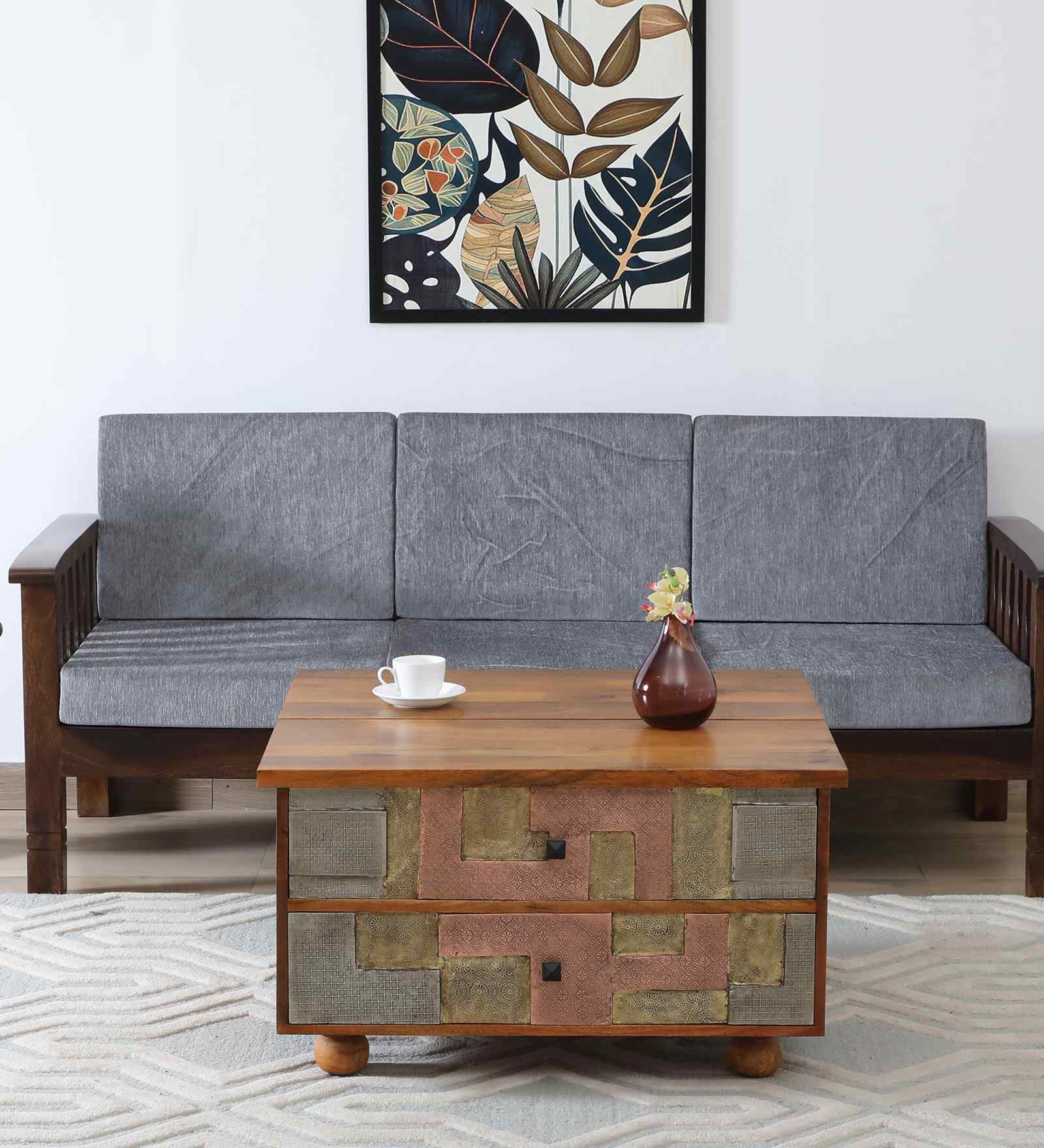 Edgar Solid Wood Lift Top Coffee Table In Honey Oak Finish With Drawers