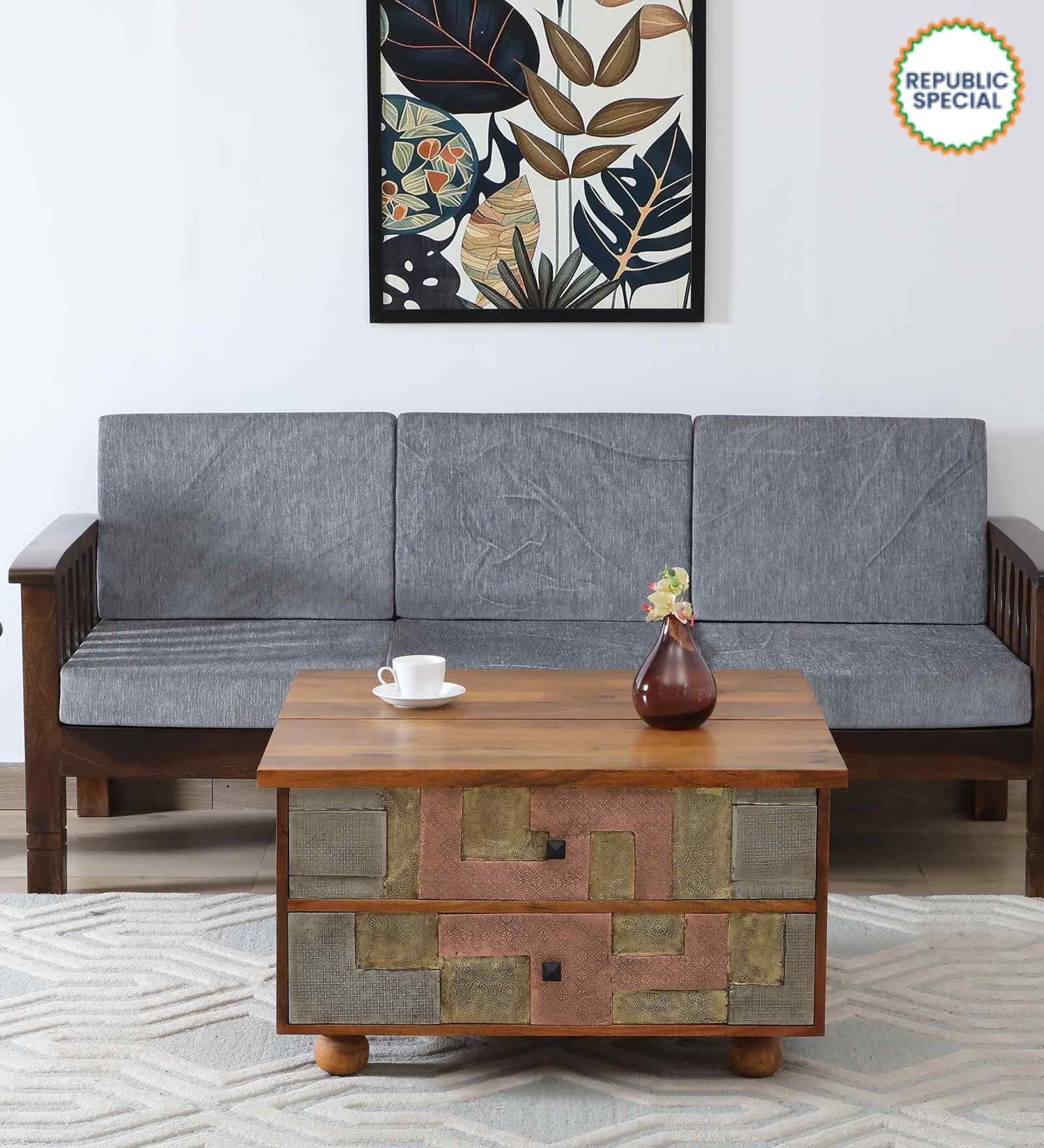 Edgar Solid Wood Lift Top Coffee Table In Honey Oak Finish With Drawers