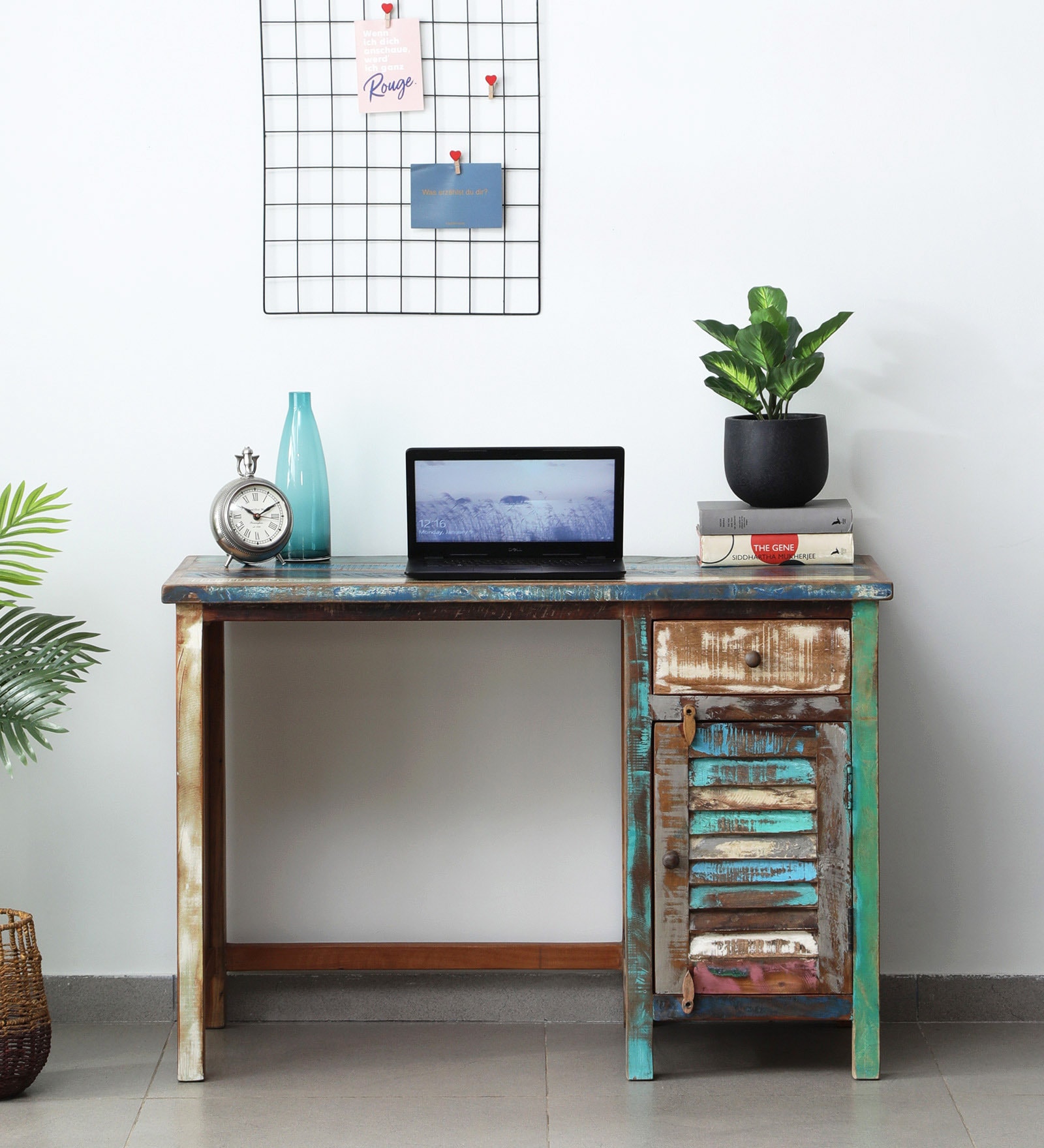 Edmond Solid Wood Writing Table In Distress Finish
