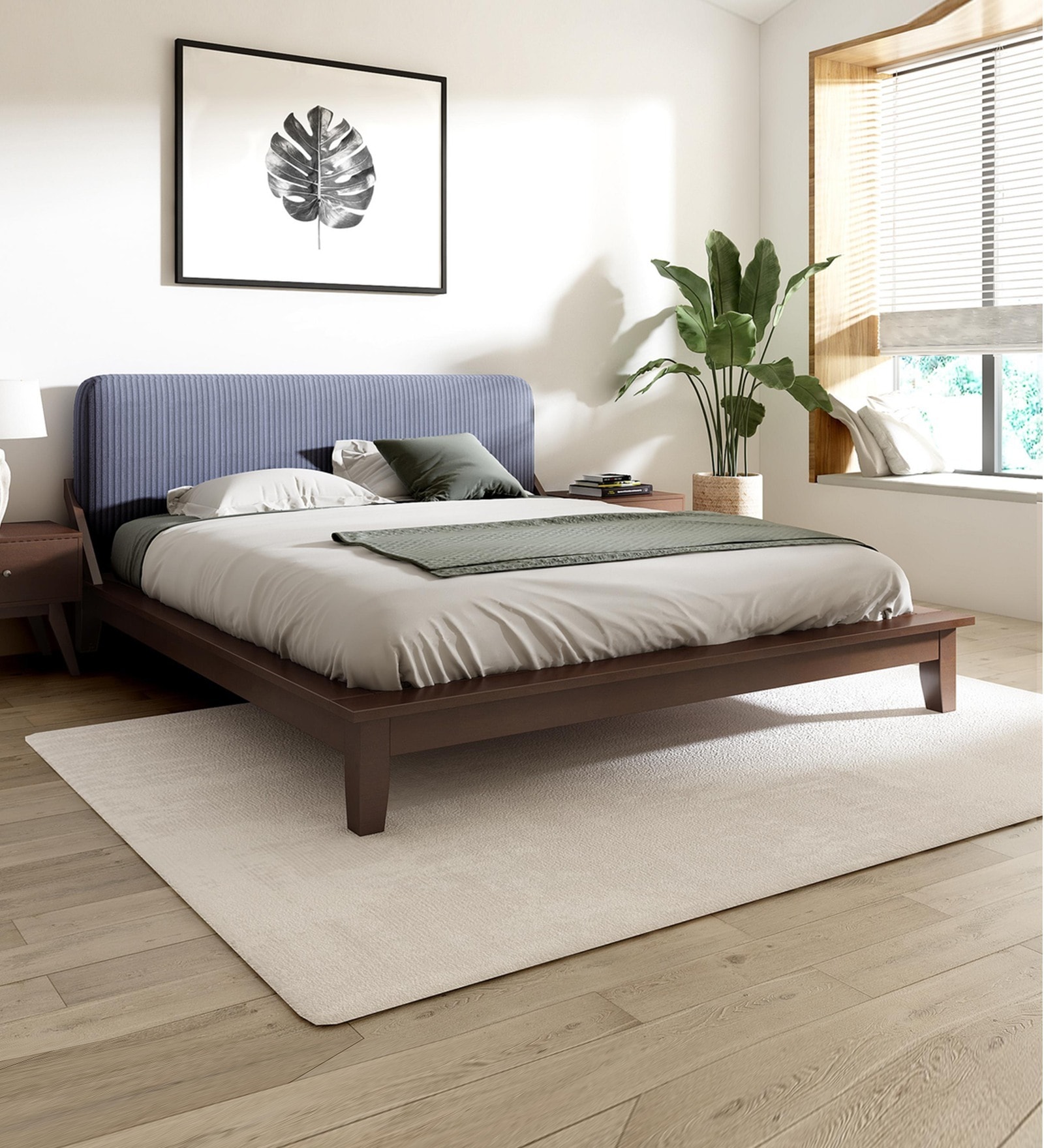 Edmund Solid Wood Queen Size Bed In Brown Colour