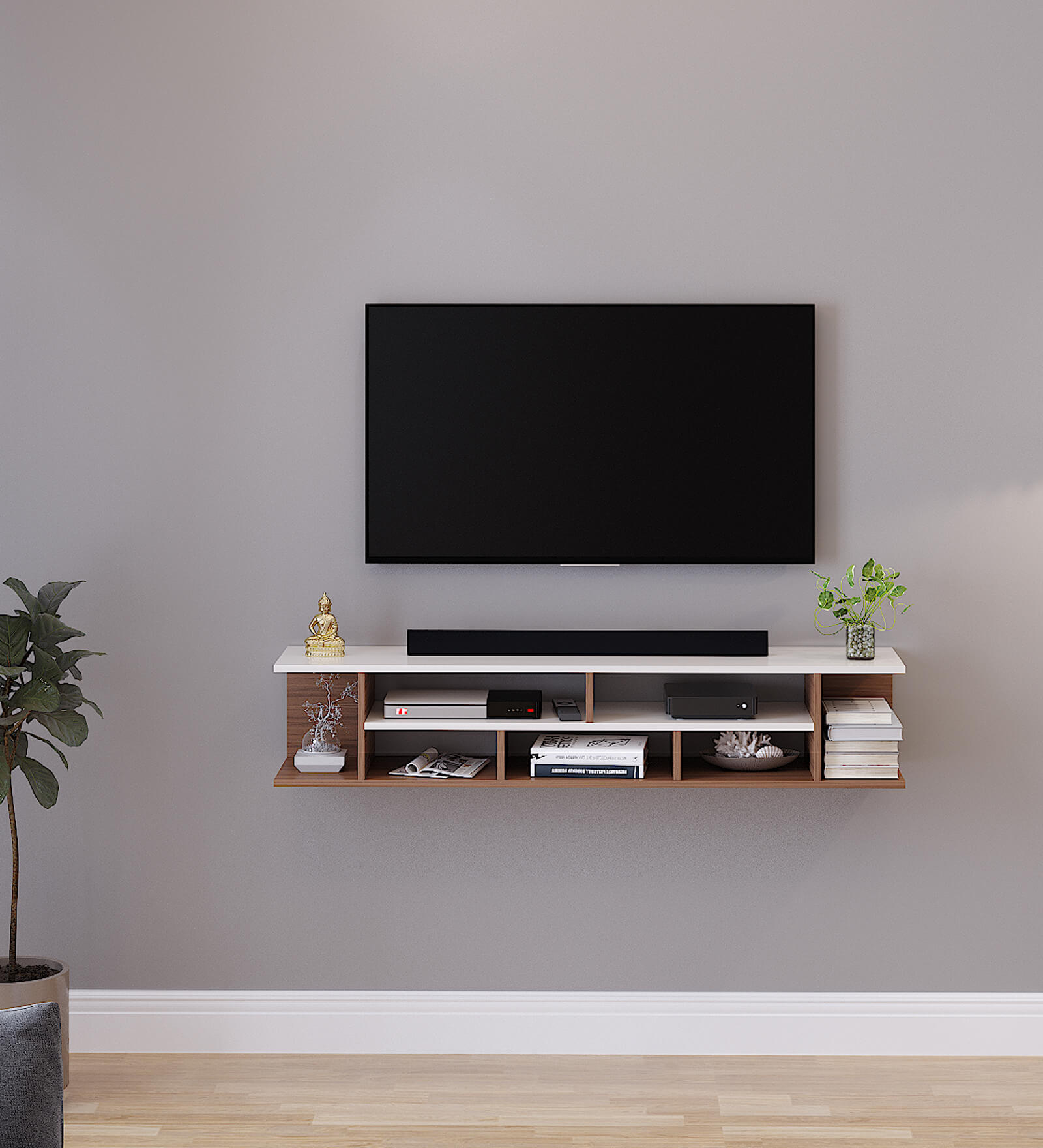 Edward Tv Unit In Exotic Teak & Frosty White Finish Edward Tv Unit In Exotic Teak & Frosty White Finish
