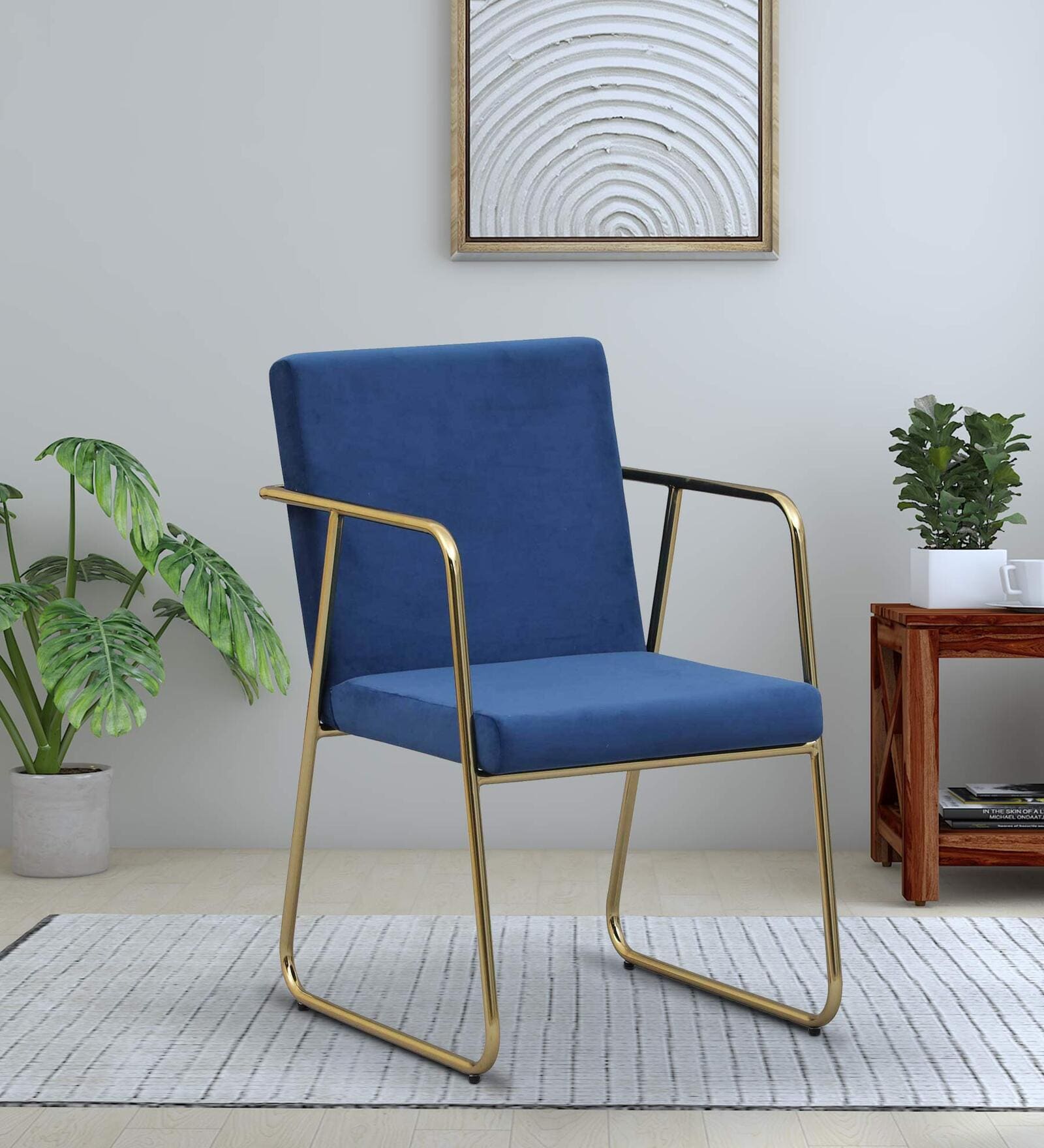 Arsania Velvet Arm Chair In Blue Colour