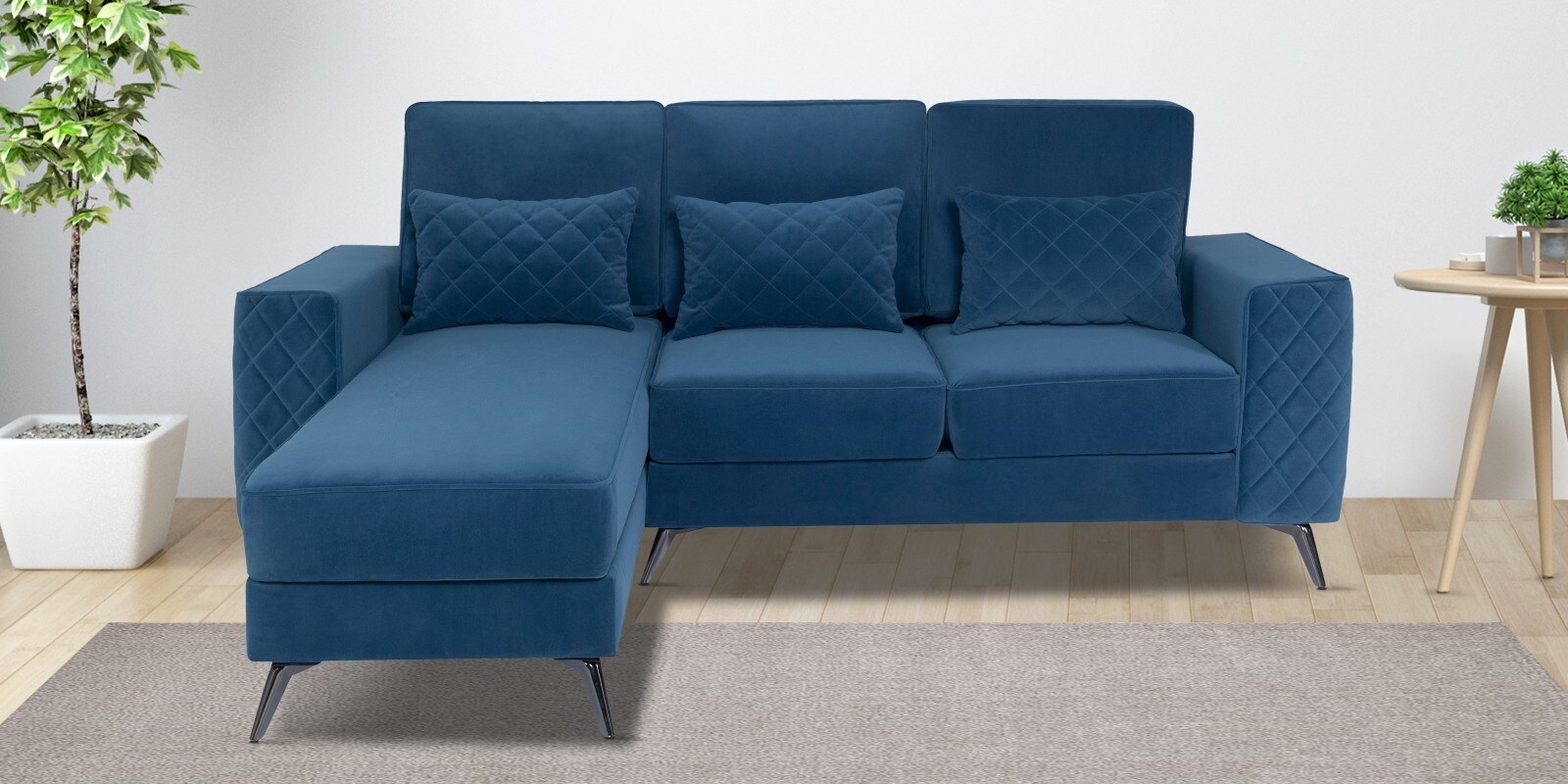 Eden Fabric RHS Sectional Sofa (2 + Lounger) In Sapphire Blue Colour