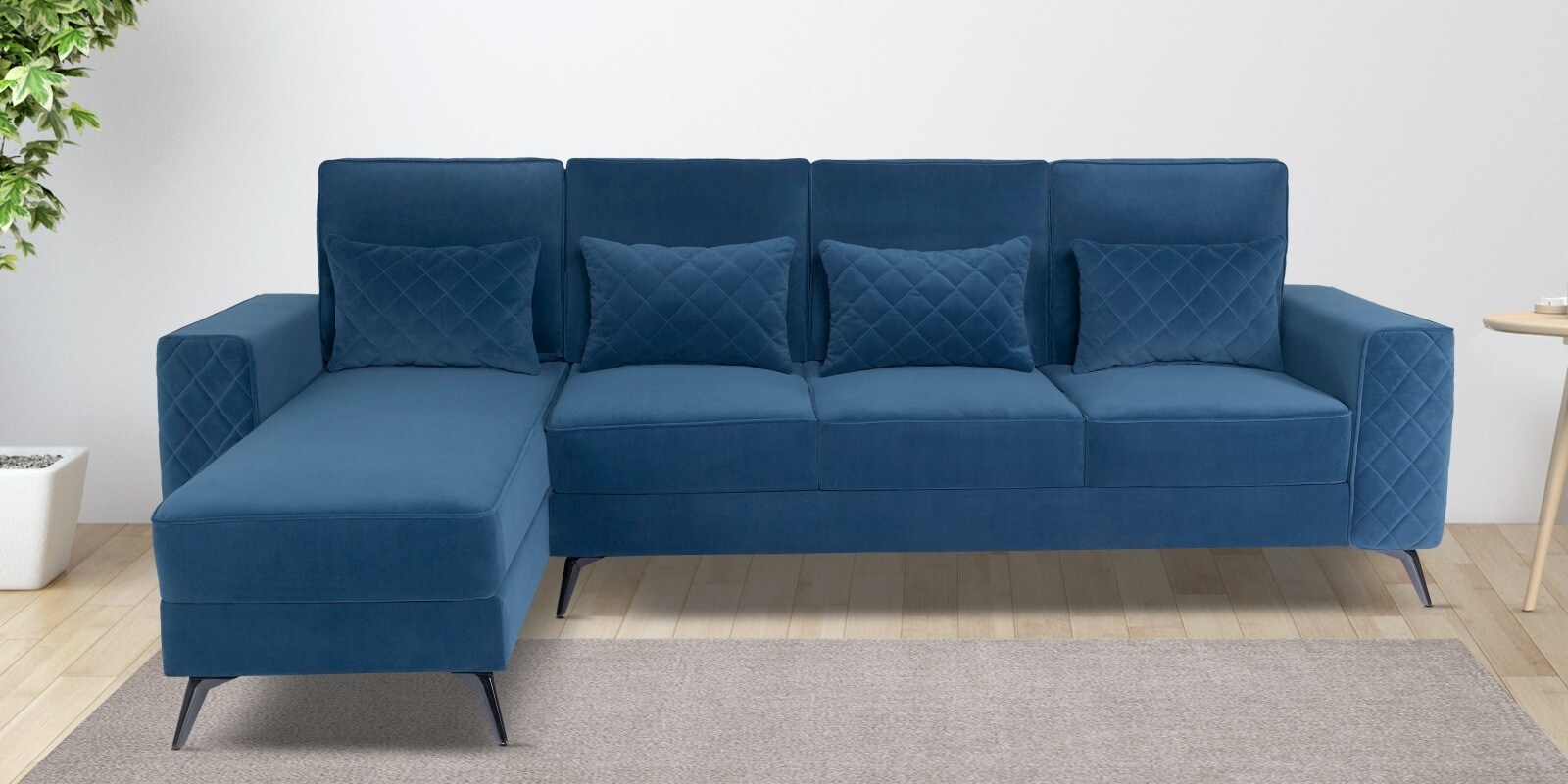 Eden Fabric RHS Sectional Sofa (3+ Lounger) In Sapphire Blue Colour