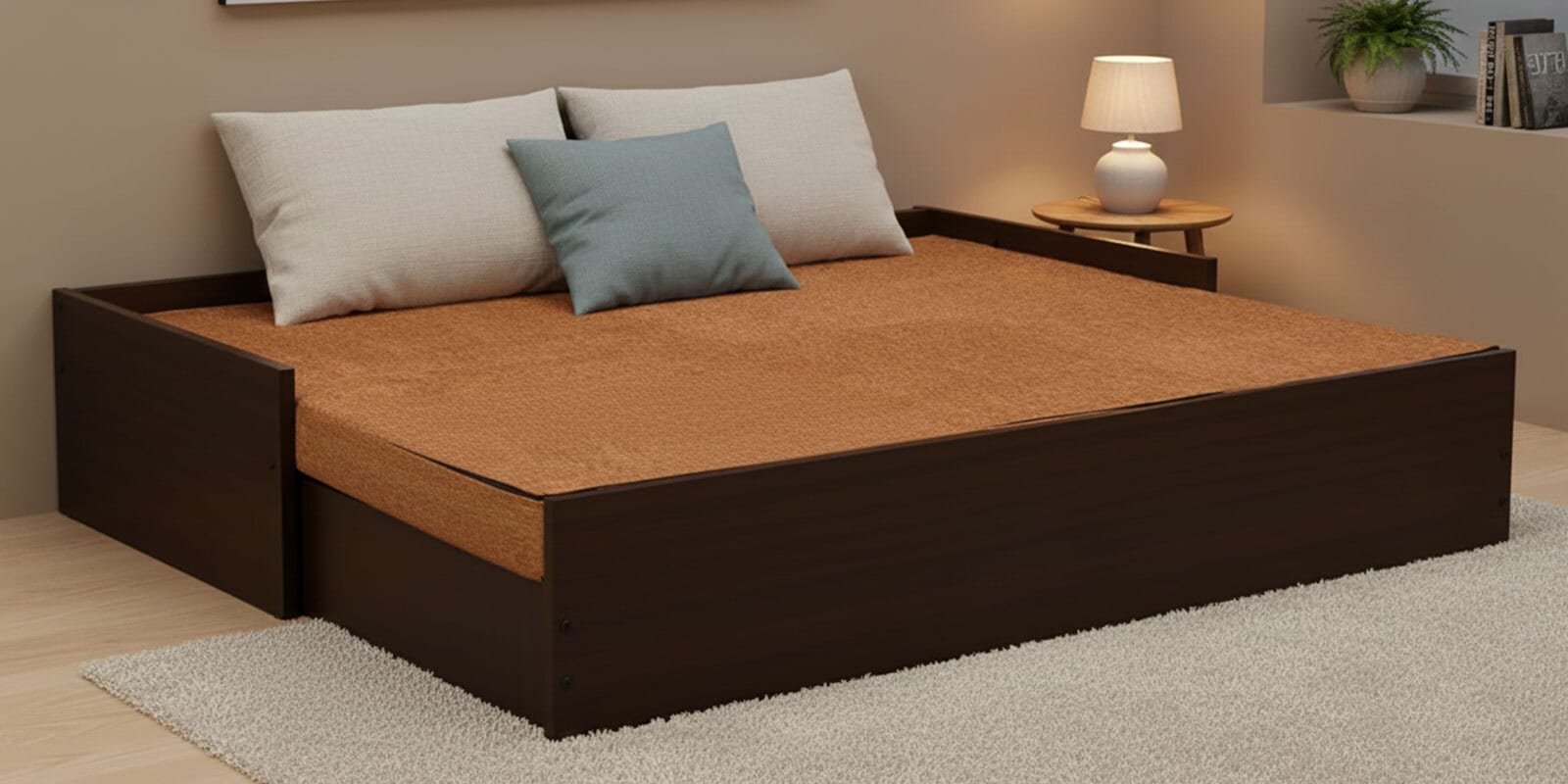 Edo Pull-Out Sofa Cum Bed in Wenge Finish with Storage