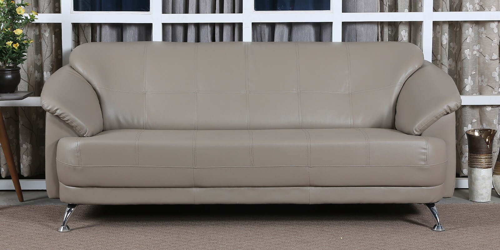 Edo Leatherette 3 Seater Sofa in Buff Colour